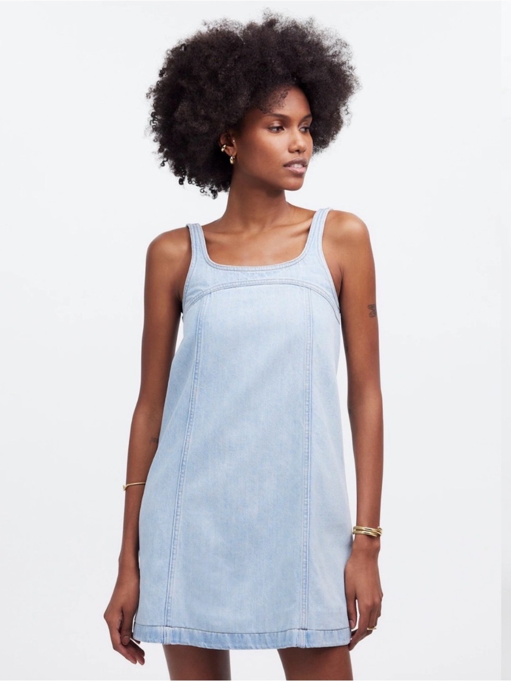 Madewell Light Blue Denim Dress with Contrast Stitching